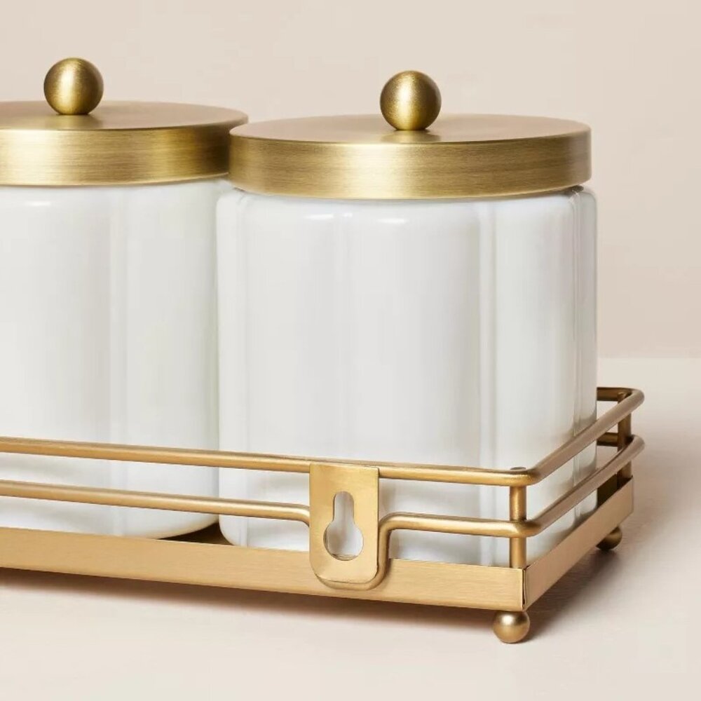Milk Glass Bath Canister Set White Brass, Wall‎ Mount - Hearth & Hand Magnolia - Picture 4 of 8